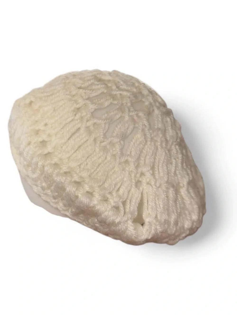 Vintage Handmade Cream Crochet Doily Beret Cap Hat